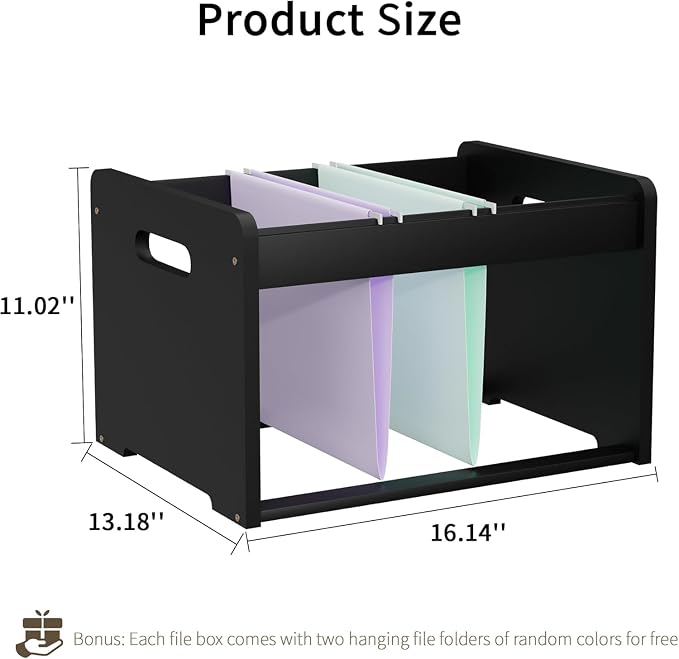 Bamboo Hanging File Organizer, Desktop File Box, Open Top, 2 Pack, Black | Open-Top Access, 4 Hanging Folders Included, Letter & Legal Files, Sliding Rails, Reinforced Handles, Easy Assembly