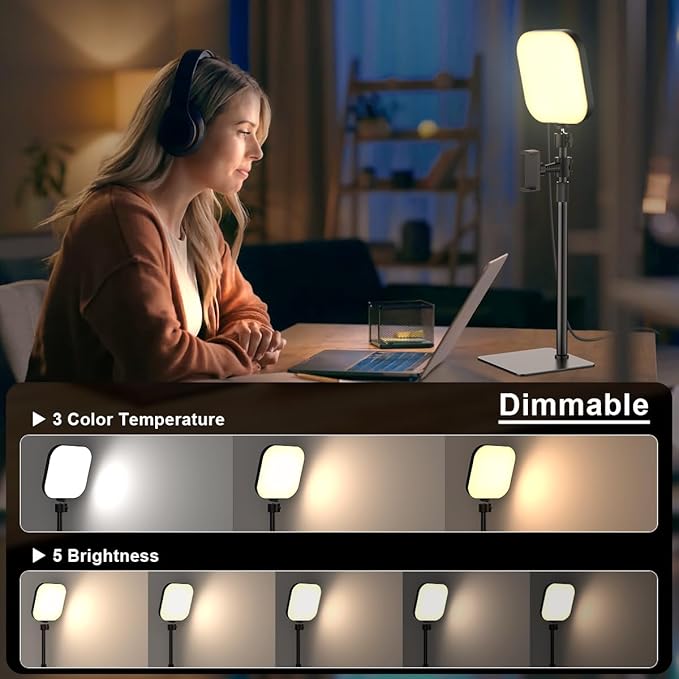 Video Conference Lighting, 180 LED Webcam Light with 3 Color & 5 Brightness for Video Recording, Zoom Light with Phone Holder for Laptop Computer Online Meeting, Video Calls, Live (1-Pack with Remote)