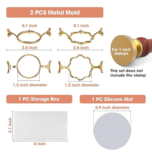 Yelsky Wax Seal Kit with 1 Inch Wax Stamp - 2 Metal Seal Molds with Round Flower Shape, Silicone Mat for Wedding Invitations, Gift Wrapping, Envelopes, Cards & Wine Packaging