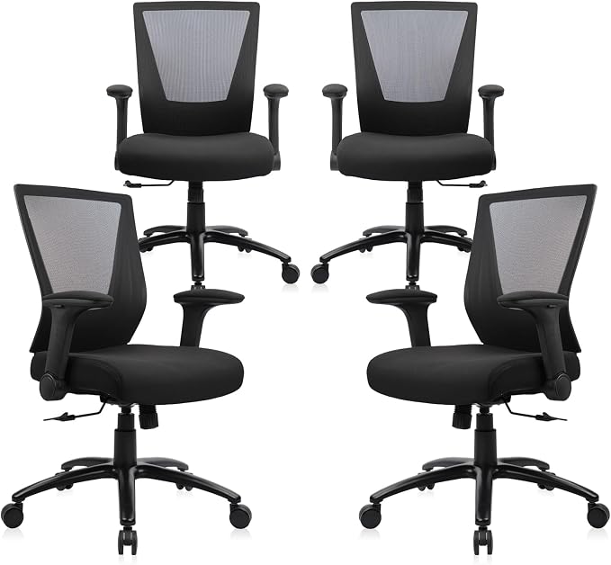 CLATINA Big and Tall Office Chair - Extra Wide Thick Seat, Heavy Duty High Back Executive Desk Chair with Adjustable Armrests, Ergonomic Mesh Computer Chair for Home Office Conference, 500LBS, 4 Pack