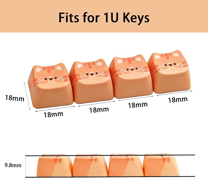 Artisan Keycaps, 4 Keys Cute Cat Custom Cover Caps for MX Mechanical Keyboard, Resin Handmade 1U Replacement for Esc Del Arrow Key (Orange Cat Set)
