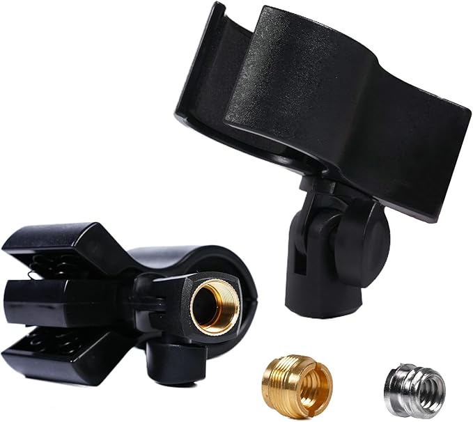 2pcs Large Microphone Clips, Adjustable Mic Holder for Microphones with Outer Diameter Range 1.26" from 2.3", with 5/8" Male to 3/8 to1/4" Female Screw Adapter(Black) Mic clip holder for stand