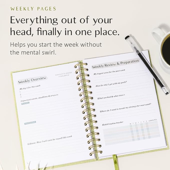 The ADHD Planner - Undated Daily/Weekly Schedule Organizer Journal - Habit Tracker Record Emotions & Mood - Academic Goals - Structure & Focus for Adults (Spiral) (Green)