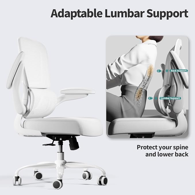 TRALT Office Chair - Ergonomic Desk Chair with Adjustable Lumbar Support, Mesh Computer Chair, Executive Chairs for Home Office Comfortable Lumbar Support (Cloud White)