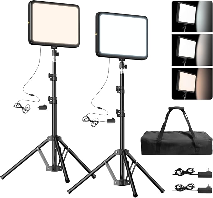 EMART LED Video Light Kit, 35W/3600lux Studio Lights with 11.5ft Power Cord, 2800-7000K Dimmable Photography Lighting, Adjustable Tripod Stand 46-73in for YouTube/TikTok/Recording, 2-Pack