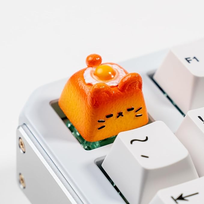 Artisan Cat Keycap for Mechanical Keyboards, Orange Fried Egg Cat-Shaped, Handmade Resin, 1U Size, MX Switch Compatible, Decorative Design for Gaming and Typing (MMK-HBD)