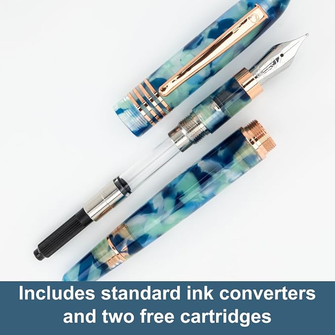 Monteverde USA Blue Mountain Fountain Pen, Stub JoWo Nib, Blue Acrylic Resin, Polished Chrome Trim, Luxury Gift Box Included