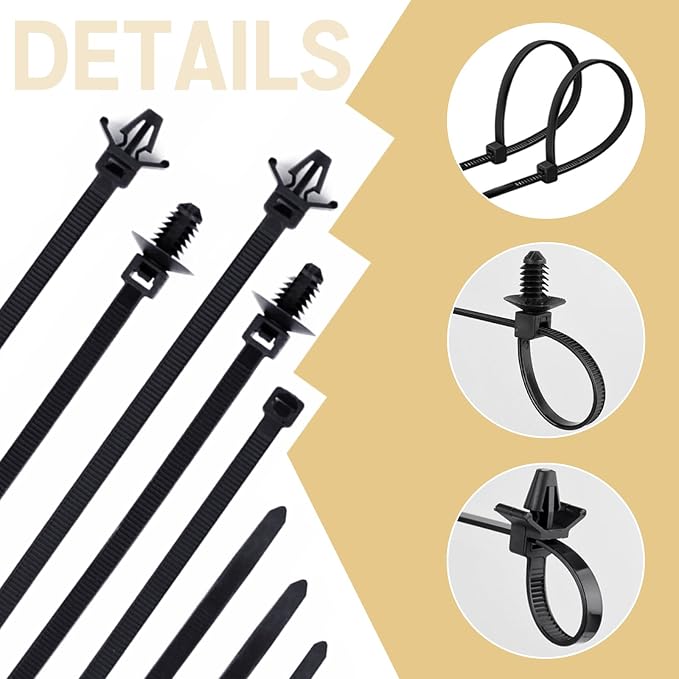 180pcs Nylon Universal Cable Tie Buckle with Car Wire Loom Routing Clips | UNIGT Push Mount Cable Zip Tie Compatible with GM Ford Trucks Cars Sedan UTV Engine Bay Self Locking Straps