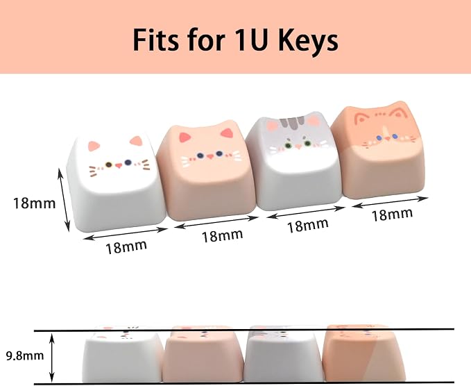 Artisan Keycaps, 4 Keys Cute Cat Custom Cover Caps for MX Mechanical Keyboard, Resin Handmade 1U Replacement for Esc Del Arrow Keys (Pink Cat Set)