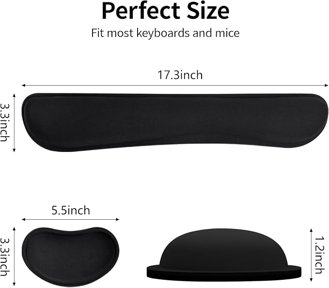 Bloss 2 Wrist Rest Support for Mouse Pad & Keyboard Set, Ergonomic Design Wrist Support Pad for Keyboard, Soft Memory Foam Desk Pads Support Hand and Arm Easy Typing Pain Relief - Black
