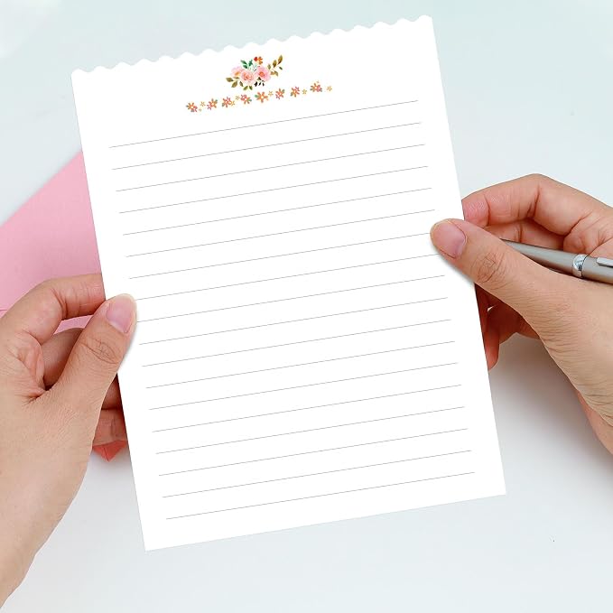 KSIWRE Stationary Paper and Envelopes Set, 24 PCS Writing Stationery Paper with 12 PCS Envelopes, Warm Floral Themed Envelope and Stationery Design for Invitations Gift Decorations Holiday Party