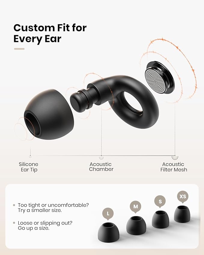Ear Plugs for Sleeping Noise Cancelling, Reusable Silicone Ear Plugs for Noise Reduction with 8 Ear Tips, Earplugs for Sleep, Concerts, Travel, Snoring (Black + Black, One Size)