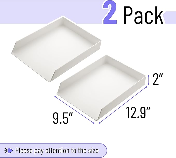 Mr. Pen- Letter Tray Desk Organizer, Plastic, 2 Pack | White File Organizer for Desk, Paper Organizer for Desk, Paper Holder for Desk, White Desk Organizer, Paper Tray Organizer