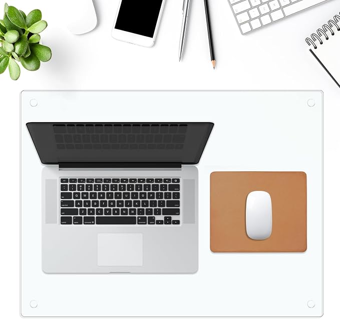VASUHOME 24" x 18" Clear Tempered Glass Desk Mat - Multi-Functional Desk Pad for Keyboard and Monitor Protection, Dry Erase Surface, Ideal Table Top Protector for Home & Office