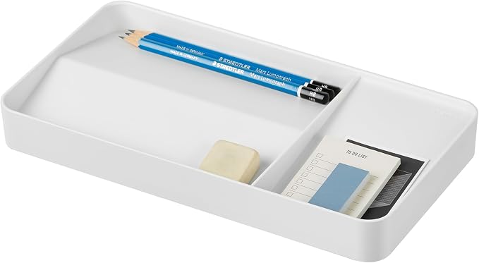 BLUE GINKGO Desk Organizer Tray, White, Made in Korea | Double-Sided. Sloped Design. Easy Access.