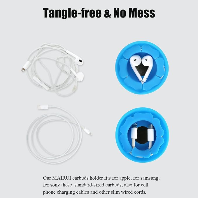 MAIRUI Wired Earbud Case Earphone Headphone Cord Organizer Earbuds Wrap Soft Silicone Magnetic Holder Storage Tangle Free Cable Winder(Blue)
