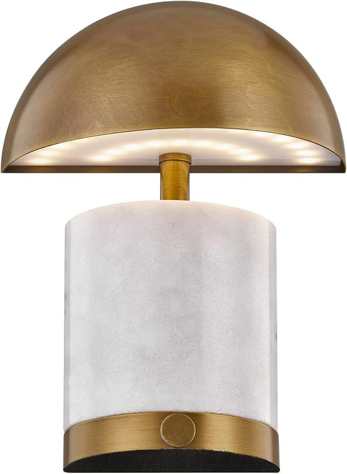 Savoy House Coco & Dash 11-CD07RC Cora 10" Modern Portable Rechargeable Brass & Marble Integrated LED Table Lamp with Metal Dome Shade