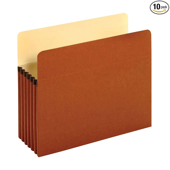 Pendaflex Expanding File Pockets, Letter Size, 5.25" Expansion, Reinforced with DuPont™ Tyvek® Material, Redrope, 10 per Box (1534G-OX)
