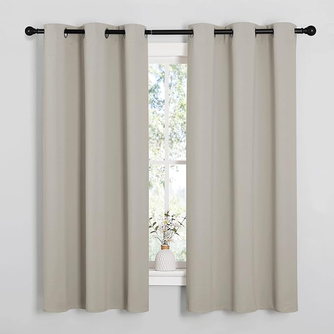 NICETOWN Kitchen Curtains for Decoration, Thermal Insulated Grommet Room Darkening Draperies/Panels for Laundry (Natural, 2 Panels, W42 x L48 inches)