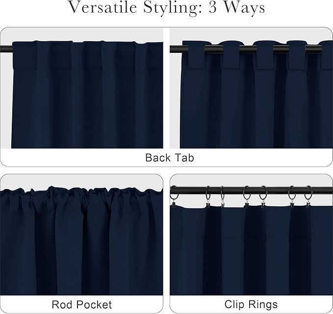 PONY DANCE Blackout 80 inch Length Curtains 2 Panels Set, Thermal Insulated Solid Window Drapes for Closet, Temporary Room Divider Curtains for Bedroom Sliding Door, W 42 x L 80 inch, Navy Blue