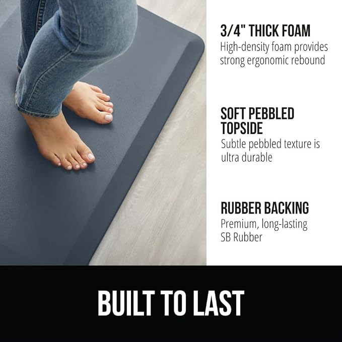 GORILLA GRIP Comfortable Cushioned Kitchen Mats for Floor, Waterproof and Stain Resistant Soft Top, 3/4 Inch Thick Ergonomic Standing Desk Anti Fatigue Mat, Foam Supports Ankles, Feet, 20x32, Charcoal