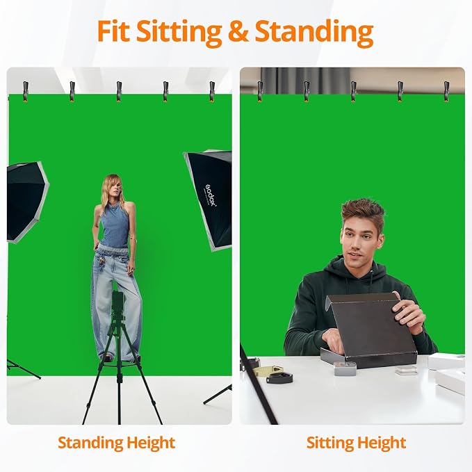 Green Screen Backdrop Kit, 5×7ft Portable Greenscreen Background with Adjustable T-Shaped Stand, 5 Clamps, Carrying Bag for Parties, Streaming, Photography, Zoom, Gaming, Video Studio
