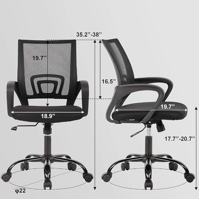 BestOffice Home Office Chair Ergonomic Desk Chair Mesh Computer Chair with Lumbar Support Armrest Executive Rolling Swivel Adjustable Mid Back Task Chair,Black