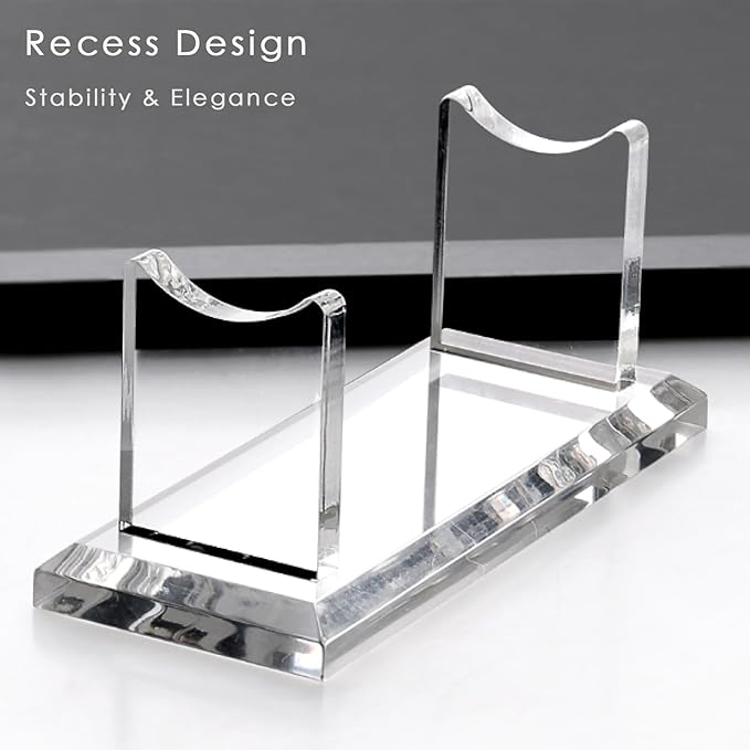 YUXUN Acrylic Pen Holder for Desk - Horizontal Single Pen Display Stand with 8mm Thick Base | Fountain Pen Rest, Apple Pencil Stand, Crystal-Clear Desk Organizer
