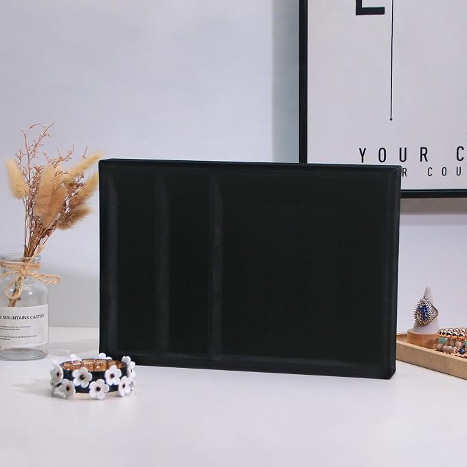Bedside Organizer Tray, Desktop Storage Tray for Jewelry, Sunglass, Phone, Watch, Perfume,Lipstick, Nightstand Desk-top Catchall, Multi-use Holder for Desk Drawer (Black 3Grid)
