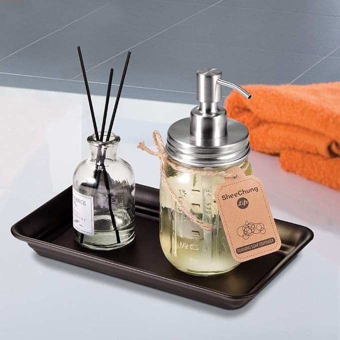 SheeChung Metal Vanity Tray, Bathroom Counter Storage Tray, Bronze 1 Pack | Sturdy Decorative Tray Holder, Farmhouse Vintage Decor Accessories for Perfume, Cosmetics, Jewelry, Makeup, Guest Hand Towel