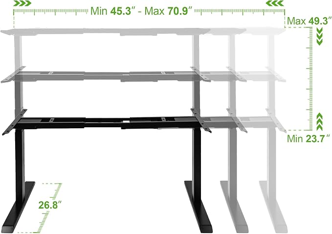 Fromann Dual Motor Standing Desk Frame 3 Tier Legs Sit Stand up Electric Height Adjustable Desk Base for Home and Office (Black)