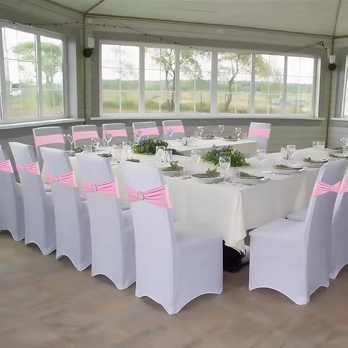Tvoip 10PCS Chair Cover Stretch Band with Buckle Slider Sashes Bow Wedding Banquet Chair Decoration (Pink)