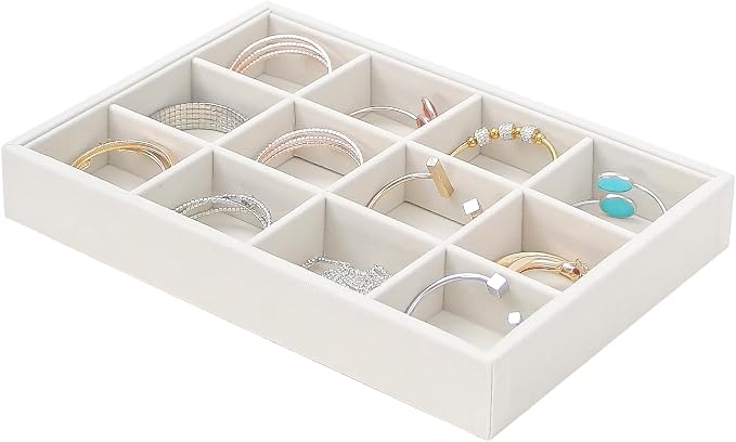 Beige 12Grid Bedside Organizer - Multi-use Holder for Jewelry, Sunglasses, Phone, Watch, Perfume, Lipstick - Nightstand & Desk-top Catchall Tray