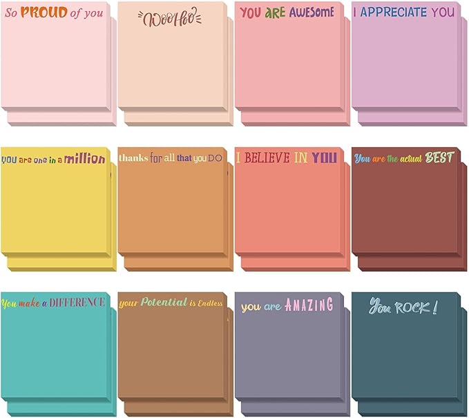 Yinder 24 Pcs Inspirational Sticky Notes Thank You Gift Motivational Sticky Note Pad Employee Appreciation Gift Bulk for Staff Coworker Teacher Nurse Office Groups 3 x 3'' (Thank You,Vintage Style)