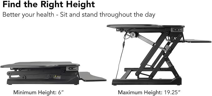 Mount-It! 48.5" Electric Standing Desk Converter for Dual Monitors, Motorized Sit Stand Electric Desk Riser with USB Port & Device Slot, Keyboard Tray, Adjustable Height Ergonomic Workstation, Black