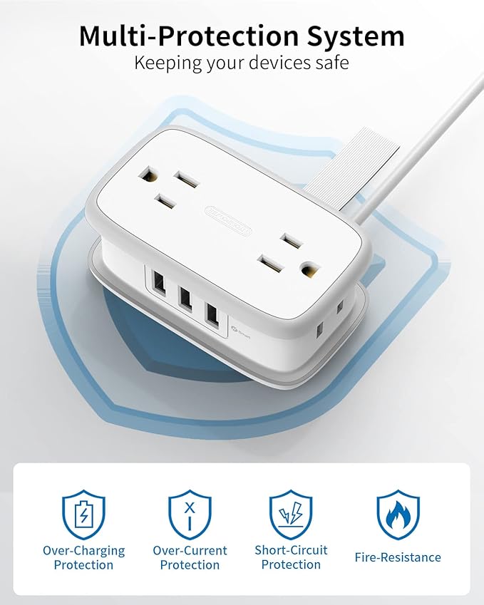 Travel Power Strip with USB 2 Pack, NTONPOWER 4 Outlets and 3 USB with 4Ft Short Extension Cord, Small Portable Desktop Charging Station for Cruise Ship, Home Office, White