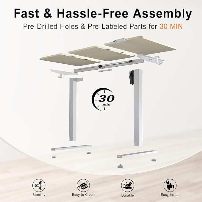Adjustable Standing Desk, 55x24 Inch Electric Desk with 3 Memory Presets & Child Lock, Ultra-Quiet Motor, Industrial Steel Frame, Adjustable Feet, for Multi-Monitor Setup, Light Walnut