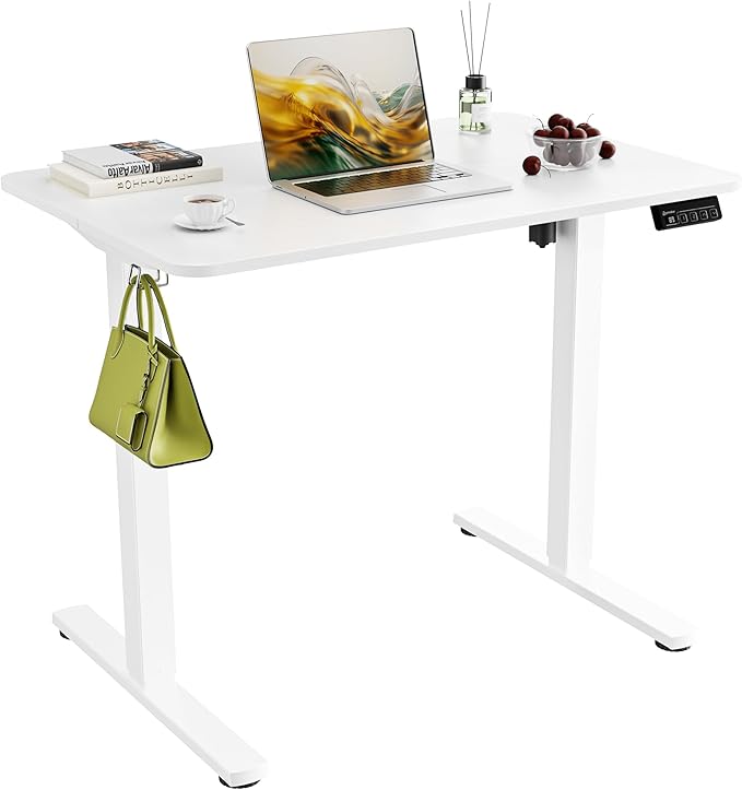 Small Standing Desk,35"x24" Height Adjustable Sit-Stand Home Office,White | Electric Adjustable Standing Desk, Sit to Stand Computer Office Desk with Splice Board, Memory Preset, Lifts 28.7''-46.5"
