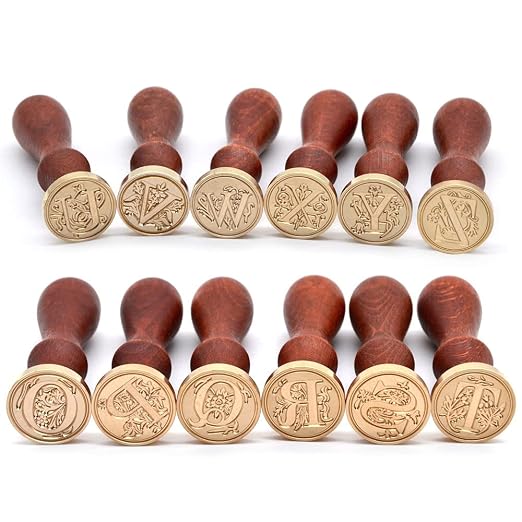 Medieval Initial Alphabet Sealing Wax Stamp, Brass Head Wooden Handle, for Thanksgiving Card/Envelope/Gift Wrap/Wedding Engagement Party Invitation - Letter J