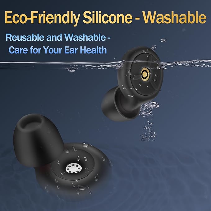 Ear Plugs for Sleeping Noise Cancelling, Dual-Core Filter, Reusable Hearing Protection – Up to 48dB Noise Reduction, Flexible Silicone – Ideal for Sleep, Focus, (Black, One Size)
