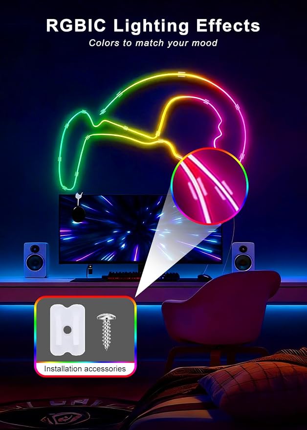 16.4FT Neon Rope Lights,Flexible RGB+IC LED Strip Lights,Remote Control,Multiple Modes,for Living Room,Bedroom,Holiday Decoration