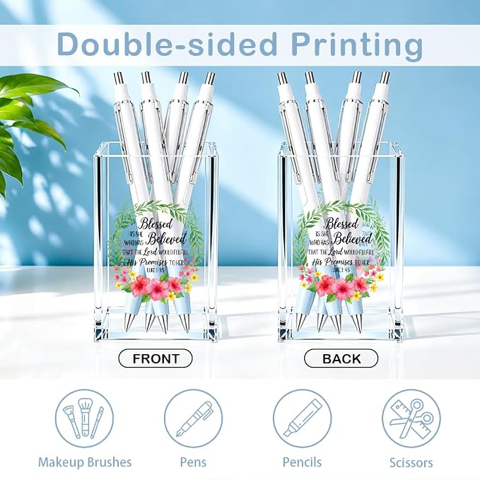 O Xipromi Blessed Is She Who Has Believed Cosmetic Pencil Pen Holder, Funny Christian Pen Organizer for Desk, Luke 1:45 Bible Verse Desk Accessories, Religious Gifts for Librarian Teacher Bookworm