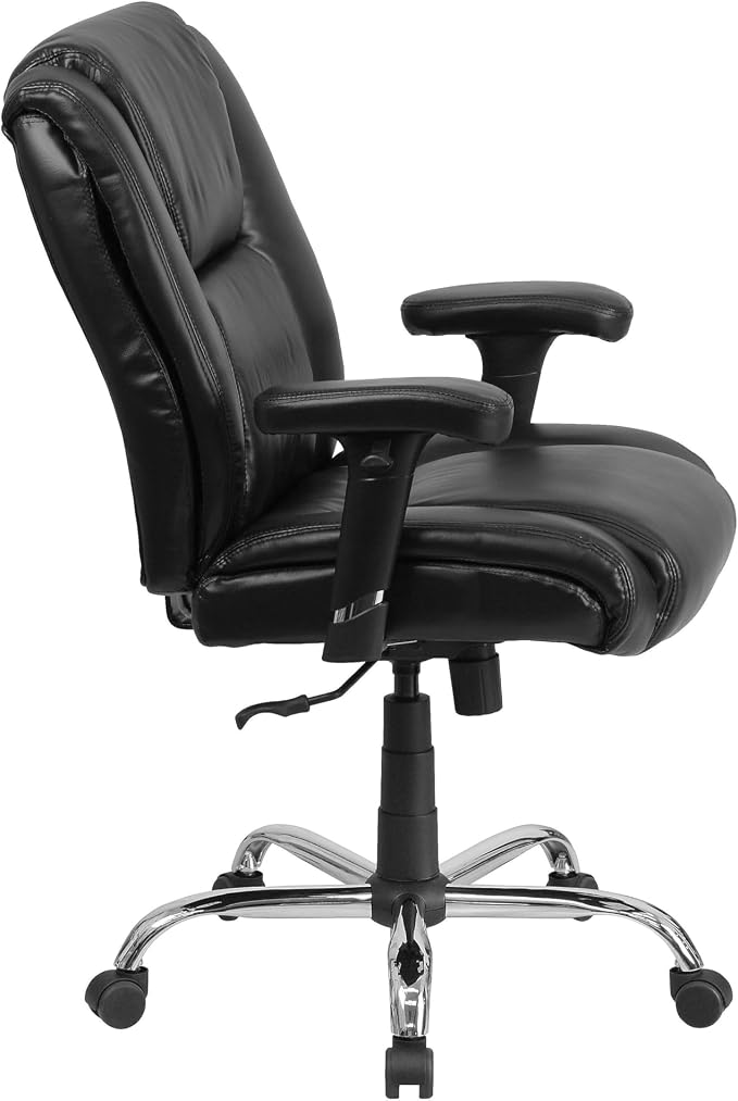 Flash Furniture HERCULES Series Big & Tall 400 lb. Rated Black LeatherSoft Ergonomic Task Office Chair with Chrome Base and Adjustable Arms