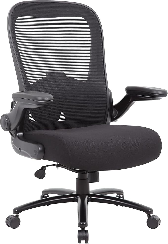Heavy Duty Flip Arm Breathable Mesh Task Chair 400-lb Weight Capacity Black Ergonomic Office Chair for Comfort and Support Sturdy Construction with Flip-up Armrests Ideal for Long Hours