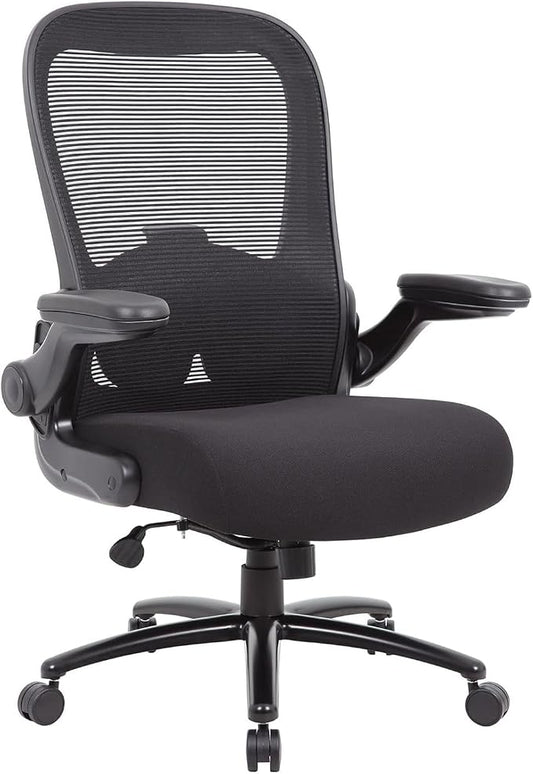 Heavy Duty Flip Arm Breathable Mesh Task Chair 400-lb Weight Capacity Black Ergonomic Office Chair for Comfort and Support Sturdy Construction with Flip-up Armrests Ideal for Long Hours
