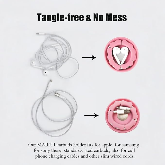 MAIRUI Wired Earbud Case Earphone Headphone Cord Organizer Wrap Soft Silicone Magnetic Holder Storage Ear Bud Tangle Free Winder(Watermelon Pink)