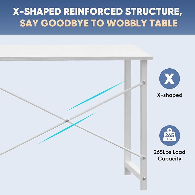 DUMOS 32 Inch Small Computer Desk for Home Office, Modern Study Writing Gaming Work Table Simple Style for Bedroom with X-Shaped ReInchforcement, White