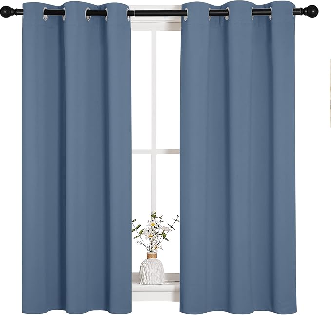 NICETOWN Kitchen Curtains Small Window Curtains & Drapes, Thermal Insulated Solid Grommet Panels for Cupboard, Loft, Cafe, Dining Room (Stone Blue, 34" W x 45" L, 2PCs)