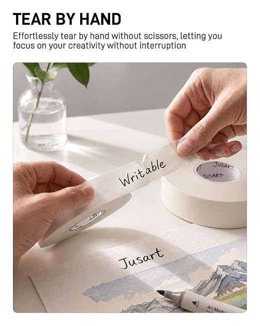 JusArt 2 Packs Artist Tape for Watercolor Paper, 1/2 inch and 1 inch Wide Total 400FT Long, White Art Tape for Masking, Drafting and Painting, Acid Free, Low Tack