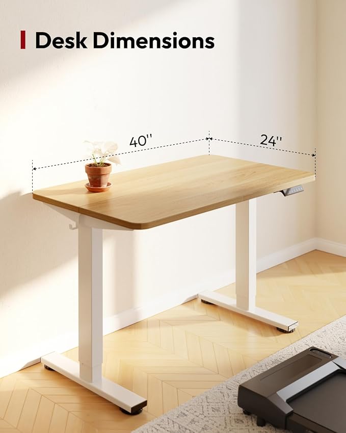 SANODESK Height Adjustable Electric Standing Desk 40x24 Inches, Sit Stand Desk with Splice Board for Home Office, Ergonomic Computer Workstation, Study & Gaming, White Frame/Maple Top